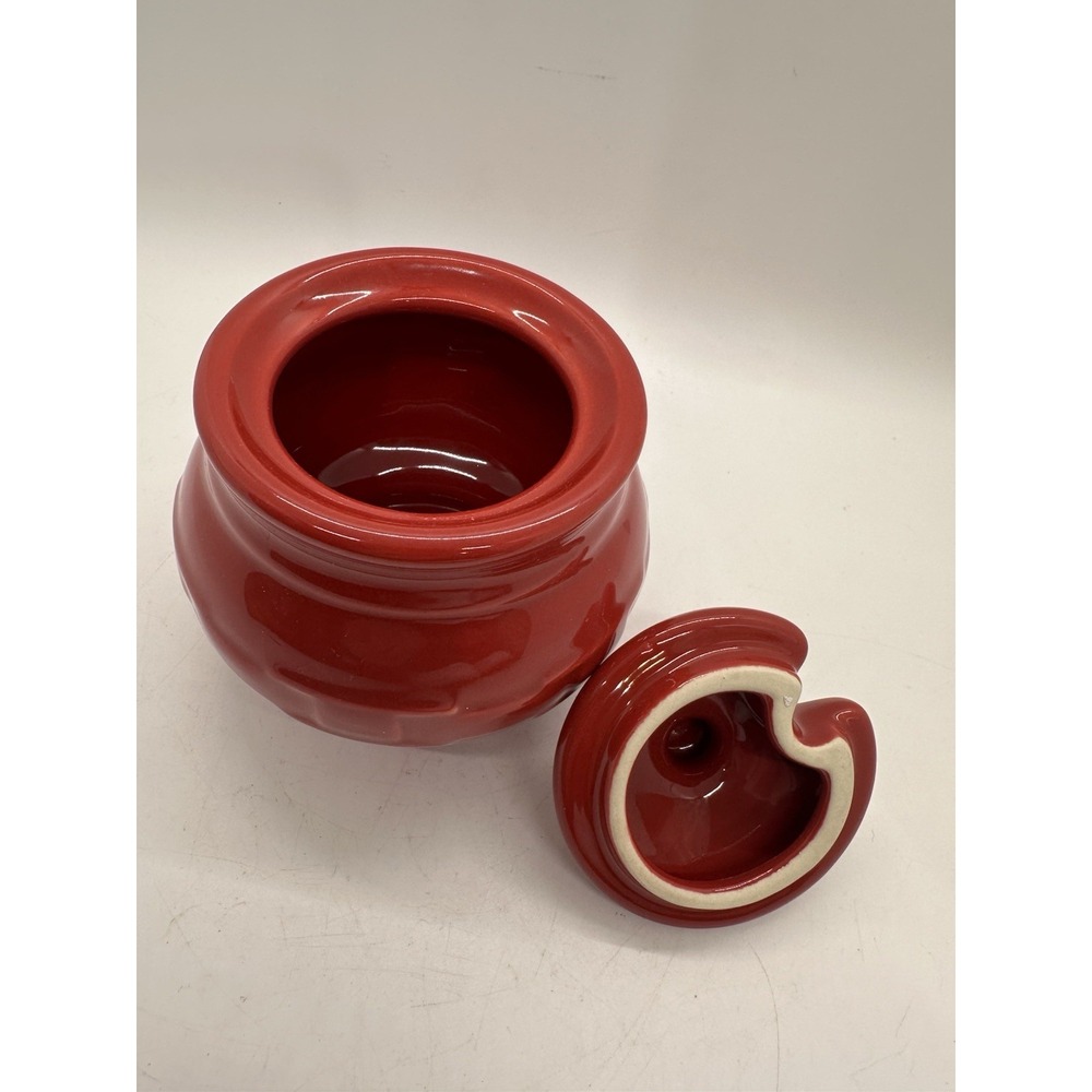Longaberger Woven Traditions Paprika Condiment Jar w Lid Stoneware Pottery‎